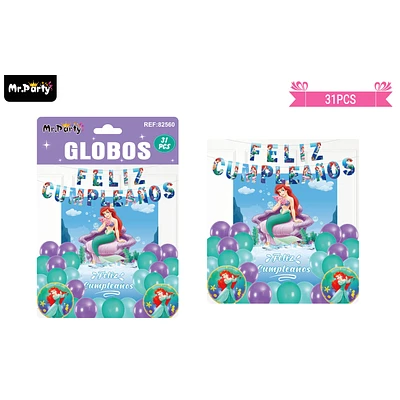 SET DE GLOBOS LATEX Y GUIRNALDA DE SIRENA 31PCS - 1
