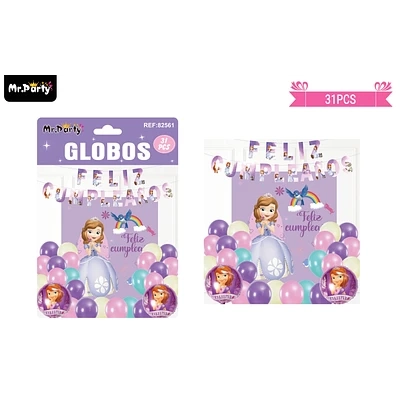 SET DE GLOBOS LATEX Y GUIRNALDA DE PRINCESA 31PCS - 1