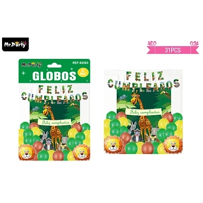 SET DE GLOBOS LATEX Y GUIRNALDA DE ANIMALES 31PCS - 1