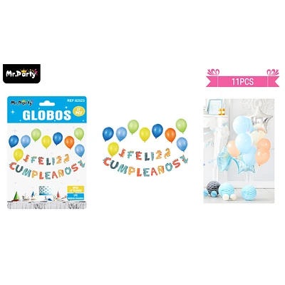 SET DE GLOBOS LATEX Y GUIRNALDA DE DINOSAURIO 11PCS - 1