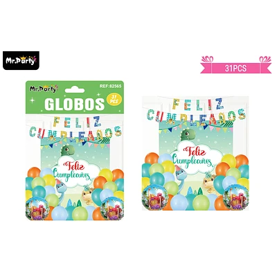 SET DE GLOBOS LATEX Y GUIRNALDA DE DINOSAURIO 31PCS - 1