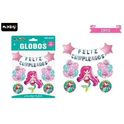 SET DE GLOBOS LATEX Y GUIRNALDA CON SIRENA 27PCS - 1