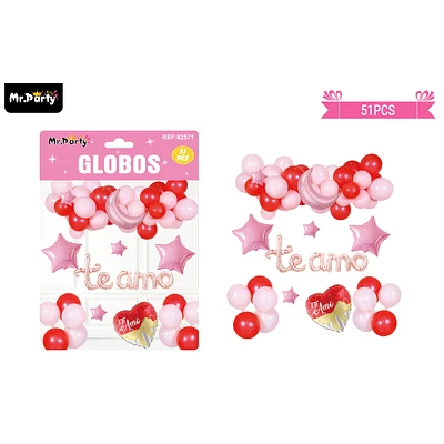 SET DE GLOBOS LATEX SAN VALENTIN CON LETRA TE AMO 51PCS - 1
