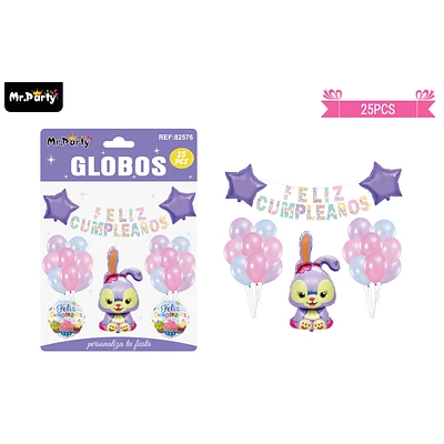 SET DE GLOBOS LATEX Y GUIRNALDA CON CONEJO 25PCS - 1