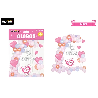 SET DE GLOBOS LATEX SAN VALENTIN CON LETRA TE AMO 74PCS - 1