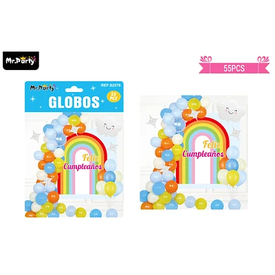 SET DE GLOBOS LATEX CON FONDO DE ARCOIRIS 55PCS - 1