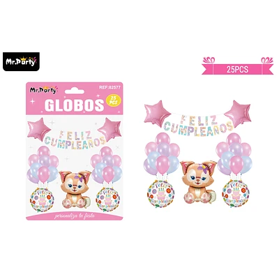 SET DE GLOBOS LATEX Y GUIRNALDA CON ZORRO 25PCS - 1