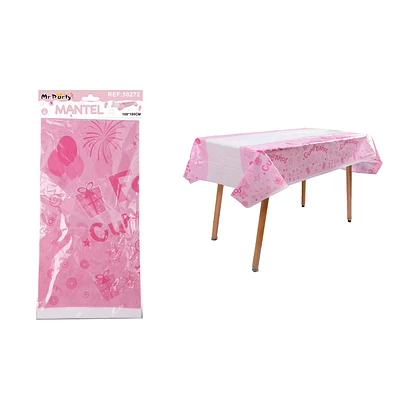 MANTEL PLASTICO ROSADO 108*180CM - 1