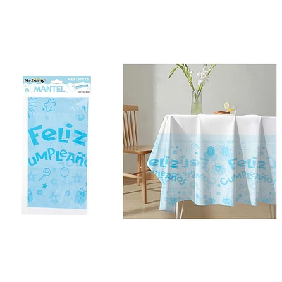 MANTEL PLASTICO FELIZ CUMPLEAÑOS CELESTE 108*180CM - 1