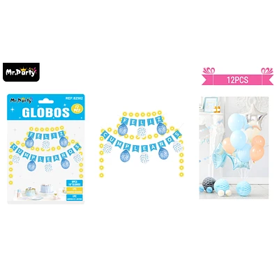 SET DE GLOBOS LATEX Y GUIRNALDA CELESTE CON LUZ 12PCS - 1