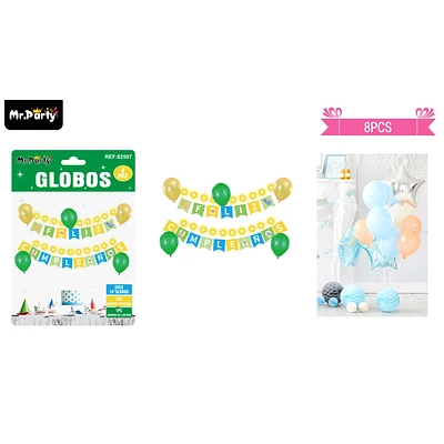 SET DE GLOBOS LATEX Y GUIRNALDA DE DINOSAURIO CON LUZ 8PCS - 1