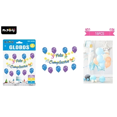 SET DE GLOBOS LATEX Y GUIRNALDA DE SIRENA CON LUZ 16PCS - 1