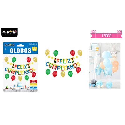 SET DE GLOBOS LATEX Y GUIRNALDA DE AUTOS CARS CON LUZ 12PCS - 1