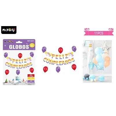 SET DE GLOBOS LATEX Y GUIRNALDA DE UNICORNIO CON LUZ 9PCS - 1