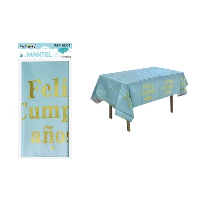 MANTEL FELIZ CUMPLEAÑOS CELESTE CON ESTRELLA 137*183CM - 1