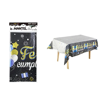 MANTEL FELIZ CUMPLEAÑOS NEGRO CON ESTRELLA 137*183CM - 1