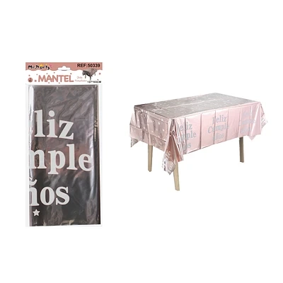MANTEL FELIZ CUMPLEAÑOS DORADO ROSA CON ESTRELLA 137*183CM - 1