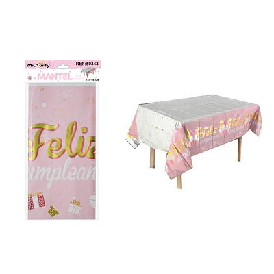 MANTEL FELIZ CUMPLEAÑOS ROSADO CON ESTRELLA 137*183CM - 1