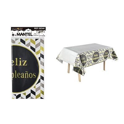 MANTEL FELIZ CUMPLEAÑOS NEGRO 137*183CM - 1