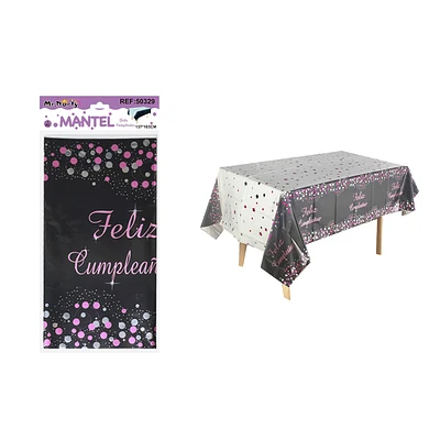 MANTEL FELIZ CUMPLEAÑOS FUCSIA CON ESTRELLA Y PUNTO 137*183CM - 1