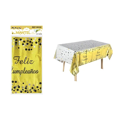 MANTEL FELIZ CUMPLEAÑOS DORADO CON ESTRELLA Y PUNTO 137*183CM - 1