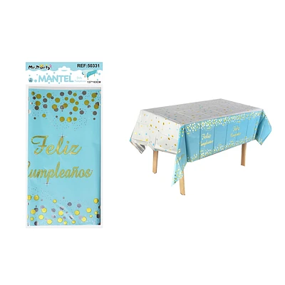 MANTEL FELIZ CUMPLEAÑOS CELESTE CON ESTRELLA Y PUNTO 137*183CM - 1