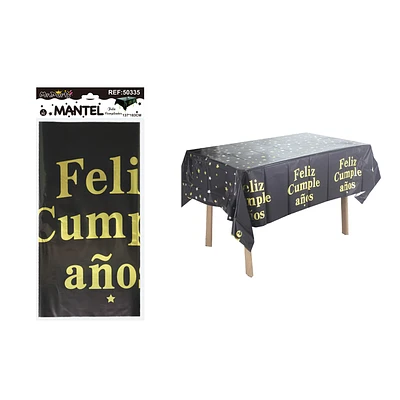 MANTEL FELIZ CUMPLEAÑOS NEGRO CON ESTRELLA 137*183CM - 1