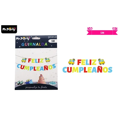 GUIRNALDAS FELIZ CUMPLEAÑOS MULTICOLOR 5M COCHES CARS - 1