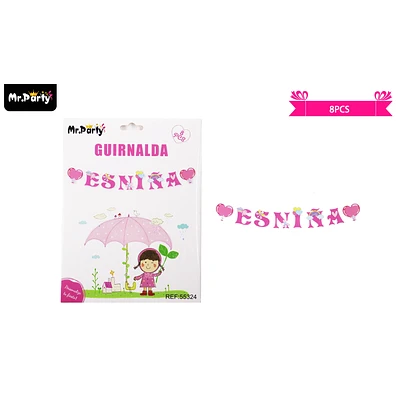 GUIRNALDAS 5M 8PCS BABY SHOWER ROSADO ES NIÑA - 1