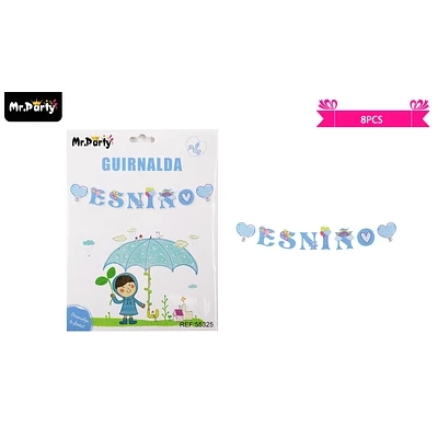 GUIRNALDAS 5M 8PCS BABY SHOWER CELESTE ES NIÑO - 1