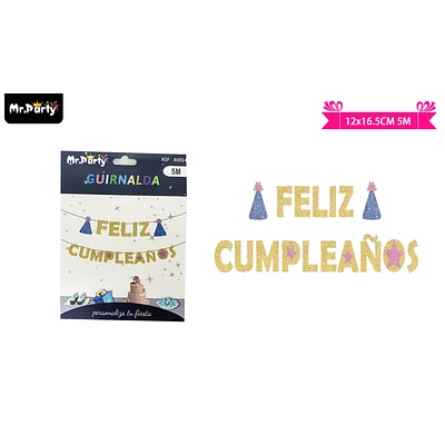 GUIRNALDAS 5M FELIZ CUMPLEAÑOS DORADO - 1