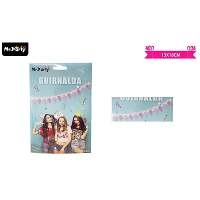GUIRNALDAS BANDERIN ROSADO CON LUZ 3M 12PCS - 1
