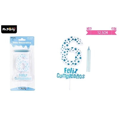 VELA DE CUMPLEAÑOS NUMERO 6 ESTRELLA CELESTE - 1