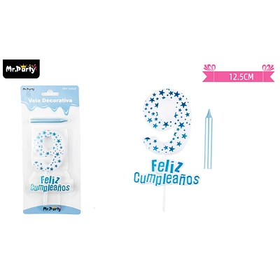 VELA DE CUMPLEAÑOS NUMERO 9 ESTRELLA CELESTE - 1