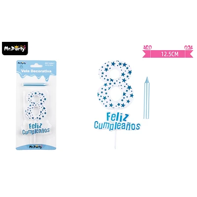 VELA DE CUMPLEAÑOS NUMERO 8 ESTRELLA CELESTE - 1