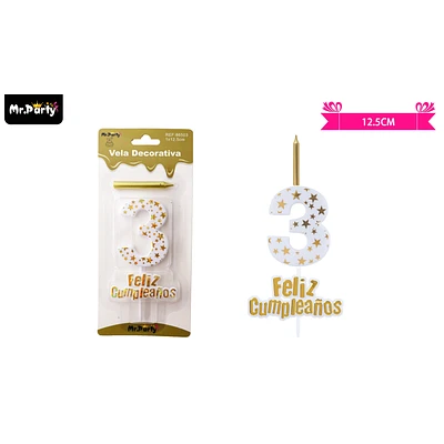 VELA DE CUMPLEAÑOS NUMERO 3 ESTRELLA DORADO - 1