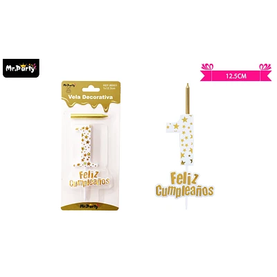 VELA DE CUMPLEAÑOS NUMERO 1 ESTRELLA DORADO - 1