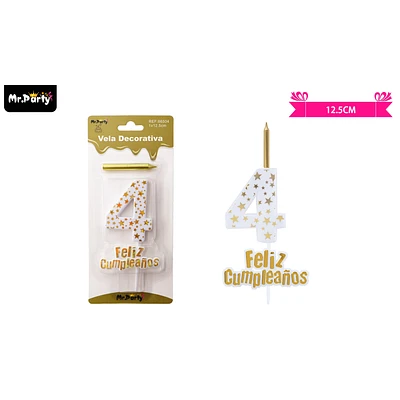 VELA DE CUMPLEAÑOS NUMERO 4 ESTRELLA DORADO - 1