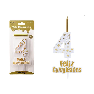 VELA DE CUMPLEAÑOS NUMERO 4 ESTRELLA DORADO - 2