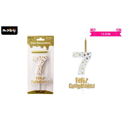 VELA DE CUMPLEAÑOS NUMERO 7 ESTRELLA DORADO - 1