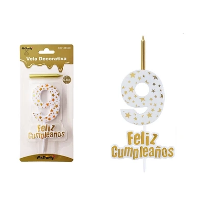 VELA DE CUMPLEAÑOS NUMERO 9 ESTRELLA DORADO - 2