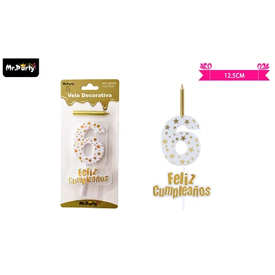 VELA DE CUMPLEAÑOS NUMERO 6 ESTRELLA DORADO - 1
