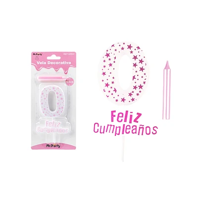 VELA DE CUMPLEAÑOS NUMERO 0 ESTRELLA ROSADO CLARO - 1