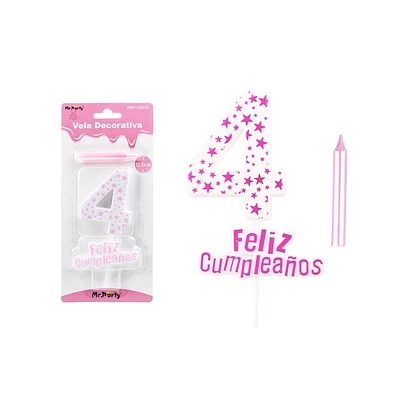 VELA DE CUMPLEAÑOS NUMERO 4 ESTRELLA ROSADO CLARO - 1