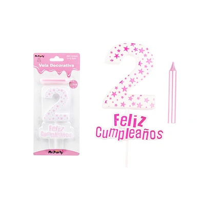 VELA DE CUMPLEAÑOS NUMERO 2 ESTRELLA ROSADO CLARO - 1