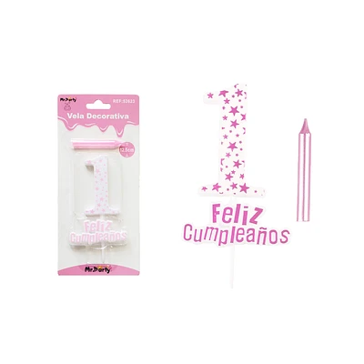 VELA DE CUMPLEAÑOS NUMERO 1 ESTRELLA ROSADO CLARO - 1
