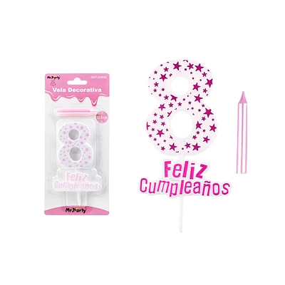 VELA DE CUMPLEAÑOS NUMERO 8 ESTRELLA ROSADO CLARO - 1