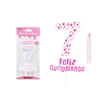 VELA DE CUMPLEAÑOS NUMERO 7 ESTRELLA ROSADO CLARO - 1