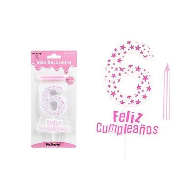VELA DE CUMPLEAÑOS NUMERO 6 ESTRELLA ROSADO CLARO - 1
