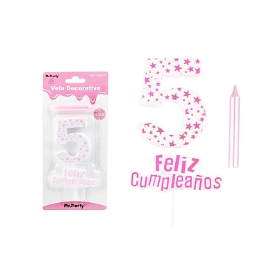 VELA DE CUMPLEAÑOS NUMERO 5 ESTRELLA ROSADO CLARO - 1